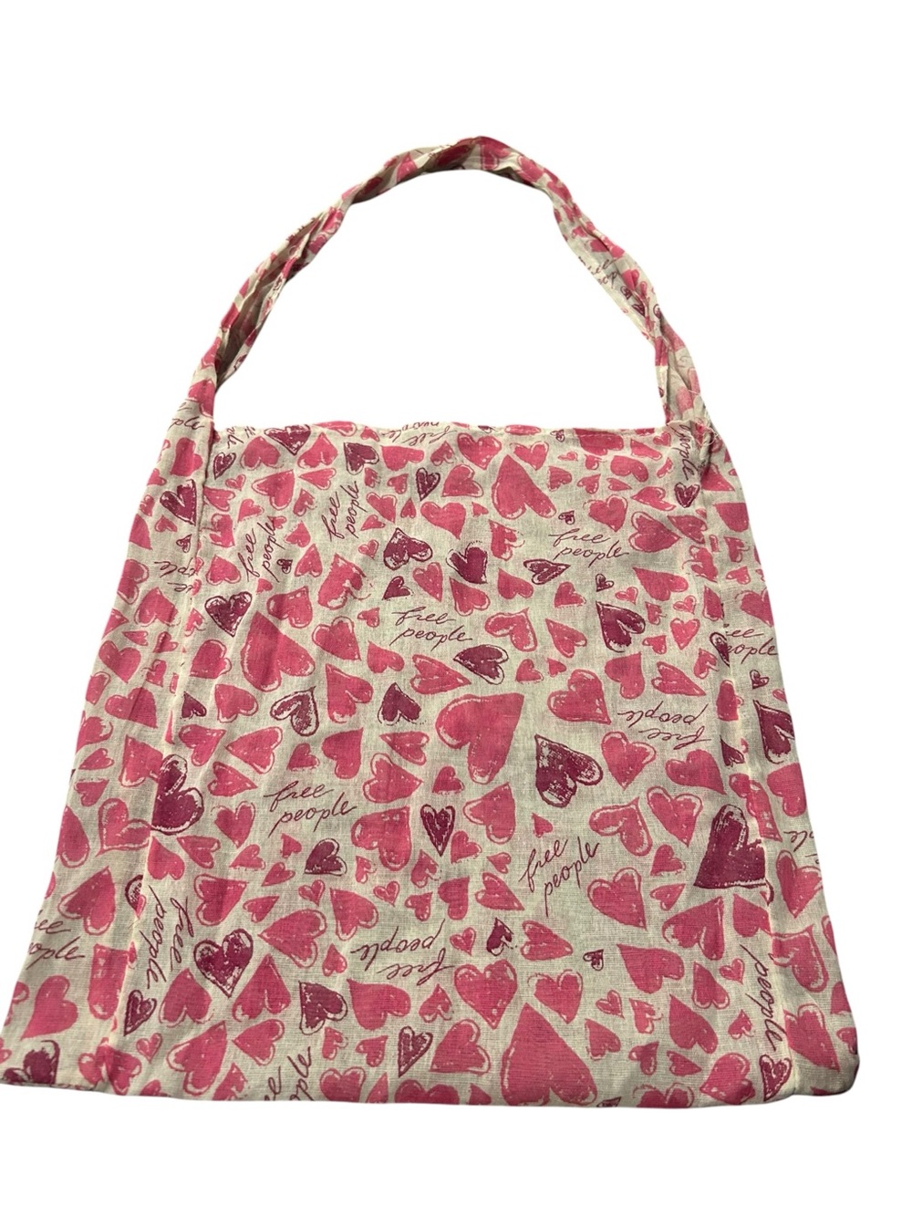 Free People Cream Tote with Pink Heart Print